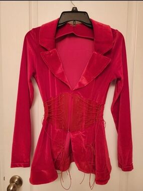 Women's Red Velvet Corset-Detail Jacket Dancer Top